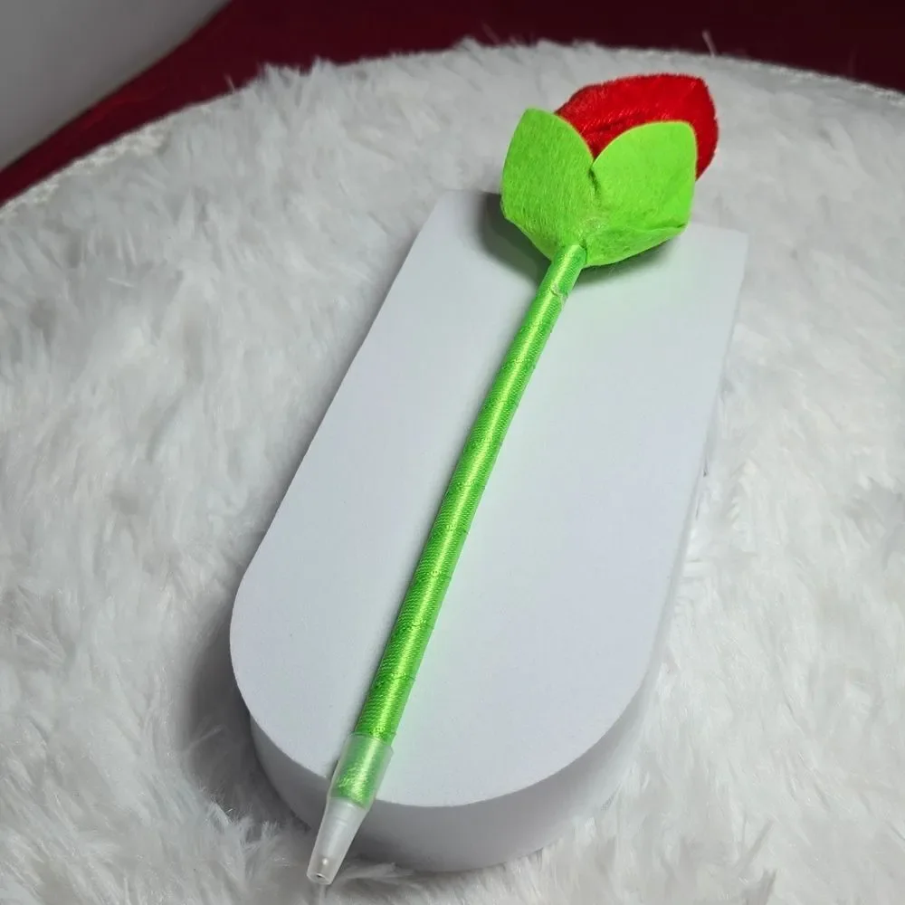 Plush Red Rose Flower Ballpoint Pen 🌹 Cute Desk Decor & Gift